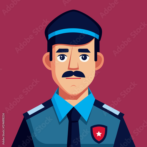Security Guard character in uniform on solid background