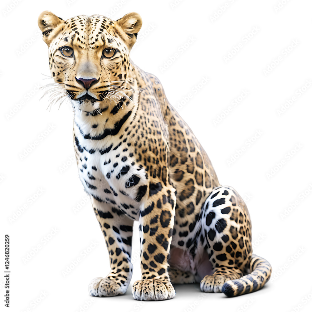 Majestic Leopard in Natural Habitat – Isolated on White Background Majestic Leopard in Natural Habitat – Isolated on White Background