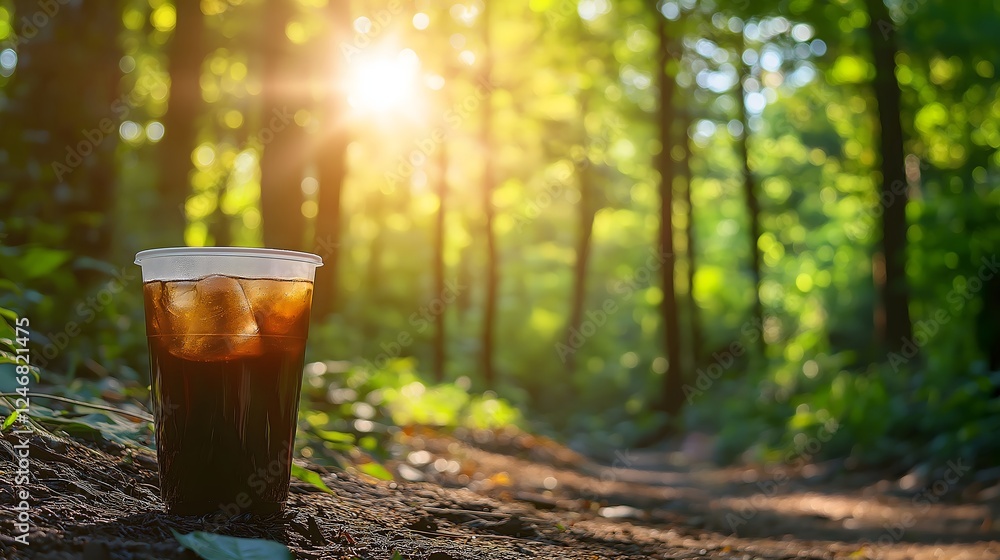 Iced Coffee in Forest: Refreshing Drink, Summer Vibes, Nature Escape Iced Coffee in Forest: Refreshing Drink, Summer Vibes, Nature Escape