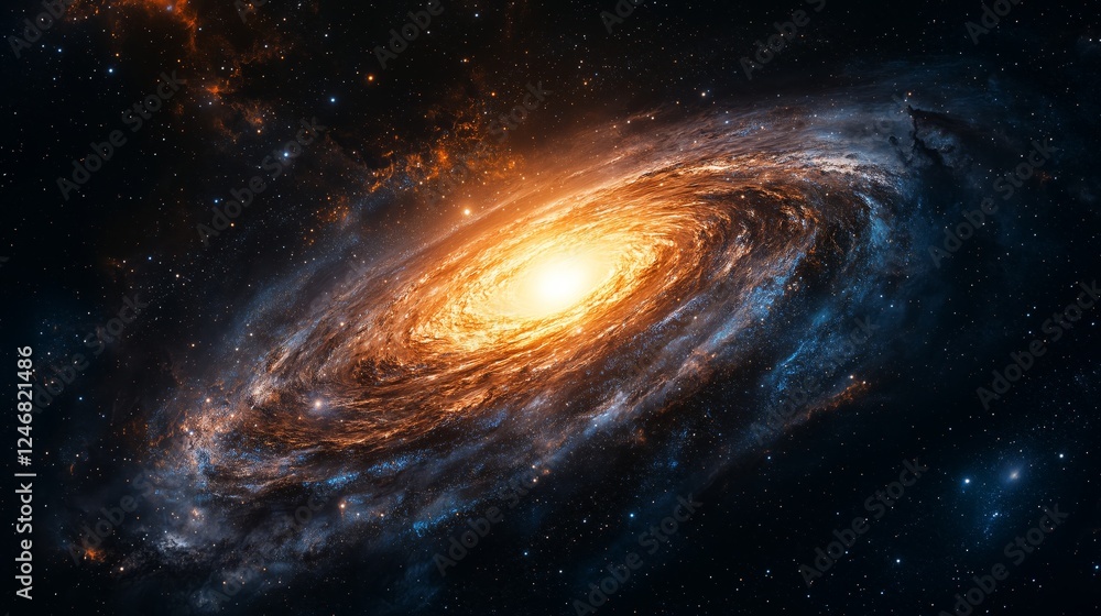 Obraz premium Stunning Spiral Galaxy with Bright Core and Colorful Nebulae