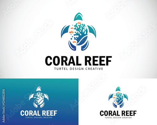 coral reef logo creative design concept  ocean fish wave