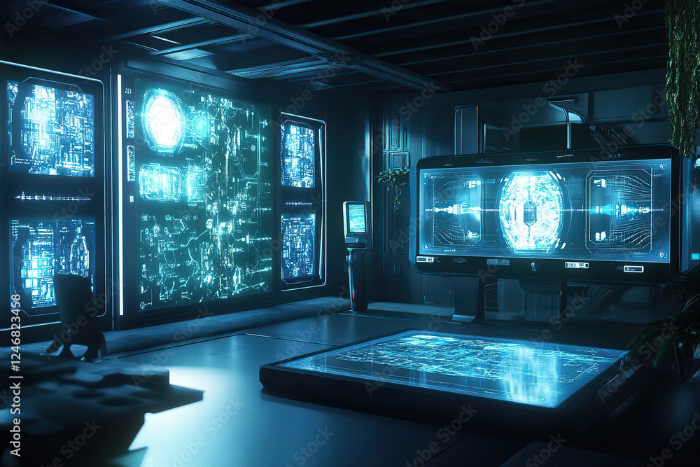 Experience futuristic living with interactive holographic screens in a modern household Experience futuristic living with interactive holographic screens in a modern household