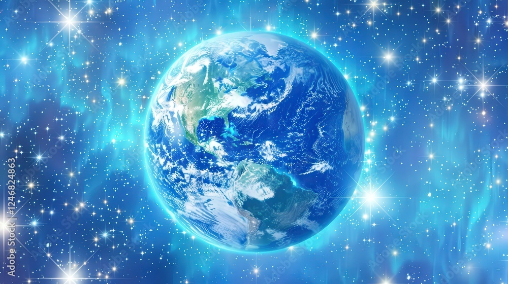 A vibrant depiction of Earth surrounded by a cosmic space filled with stars and nebulae, showcasing the beauty of our planet in the universe. A vibrant depiction of Earth surrounded by a cosmic space filled with stars and nebulae, showcasing the beauty of our planet in the universe.