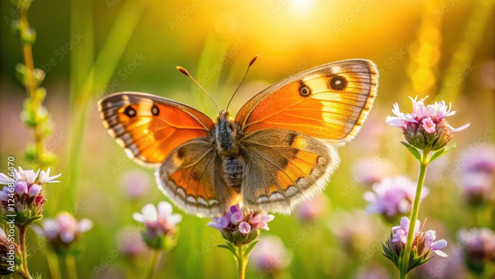 Fototapeta premium Coenonympha hero L.: Captivating candid shots reveal the meadow brown butterfly's serene presence.