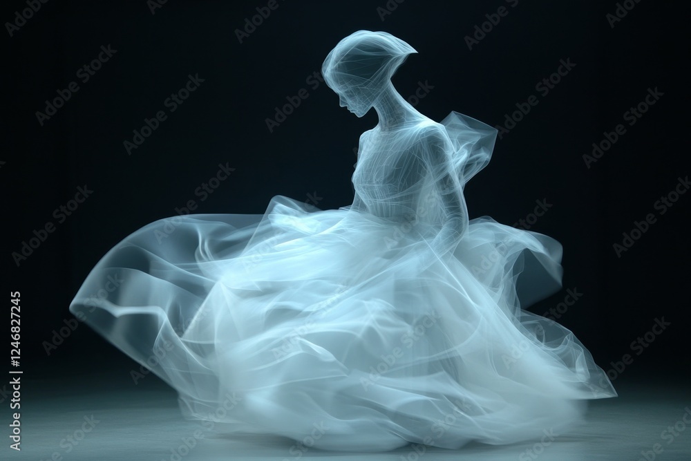 Fototapeta premium A multimedia artist combining digital projections with physical sculptures in a dark room