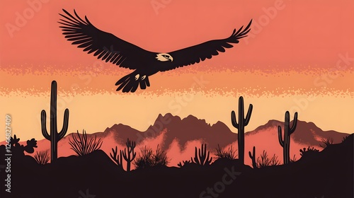 Wallpaper Mural A simple vector illustration of a sunset in the desert, featuring cacti and sandstone buttes
 Torontodigital.ca