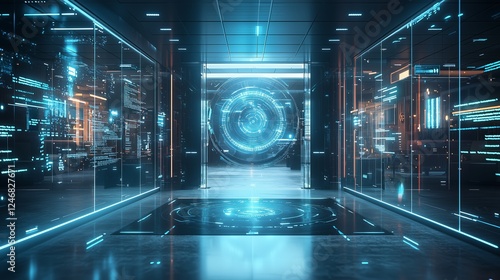 Futuristic Digital Portal in High-Tech Office Environment