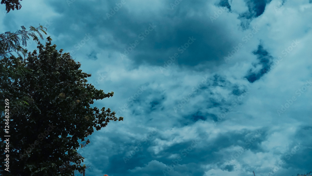 The sky is dramatic with nimbostratus clouds signaling rain. The sky is dramatic with nimbostratus clouds signaling rain.