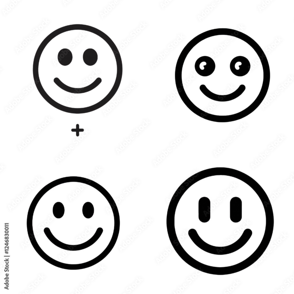 Fototapeta premium Four smiling face icons in different styles on a white background for emotion concept