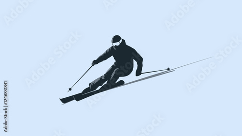 Winter Sports Silhouette of a Skier Racing Down the Slopes