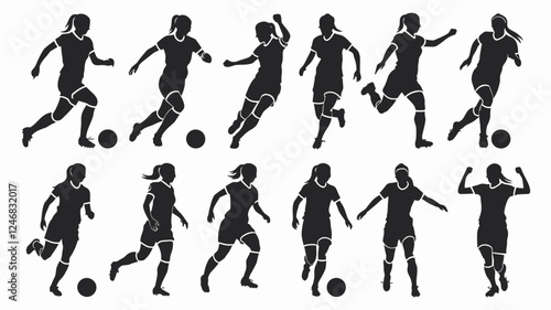 Female Soccer Player Silhouette Vector Icons Set