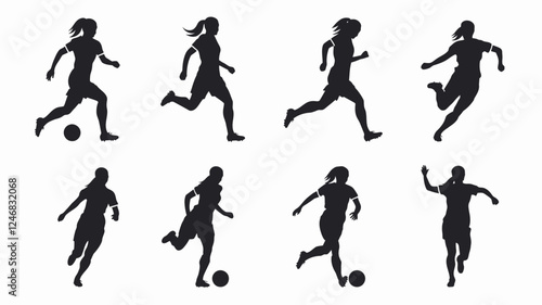 Woman Football Player Silhouette Vector Illustration