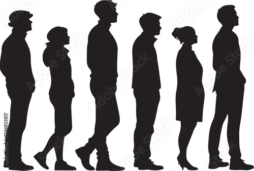 Person side silhouette set, flat black color vector illustration design on a white background.