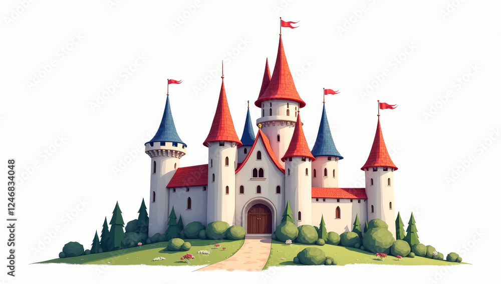 Obraz premium medieval castle on a white background, cartoon