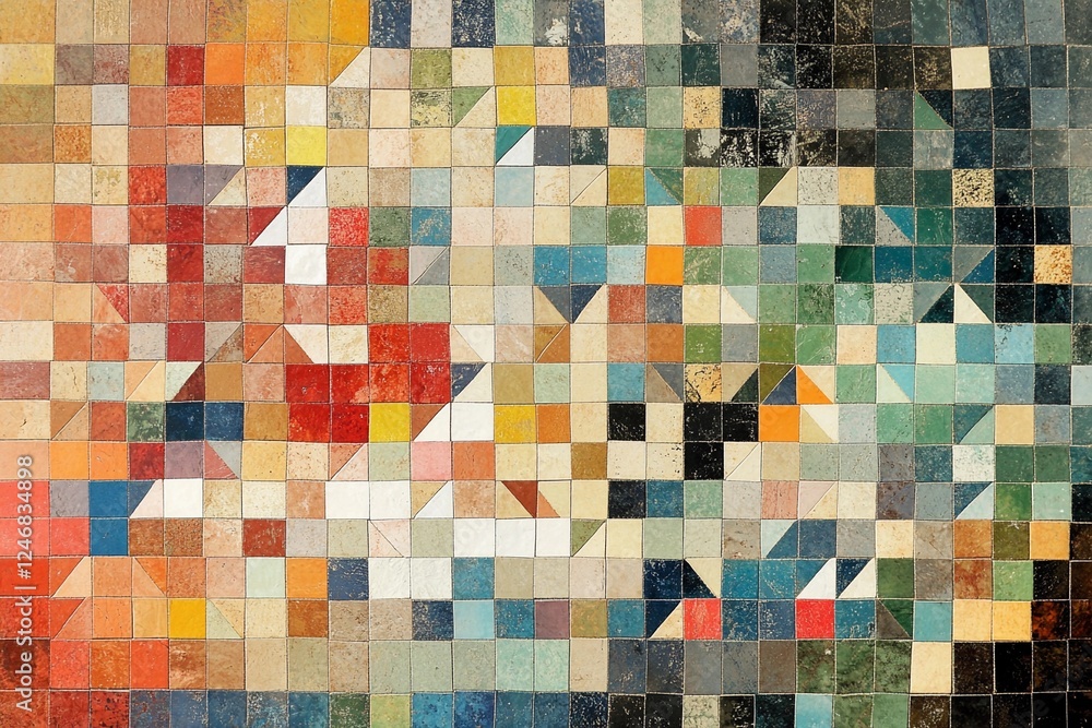 Fototapeta premium Colorful mosaic pattern featuring diverse geometric shapes in a vibrant design