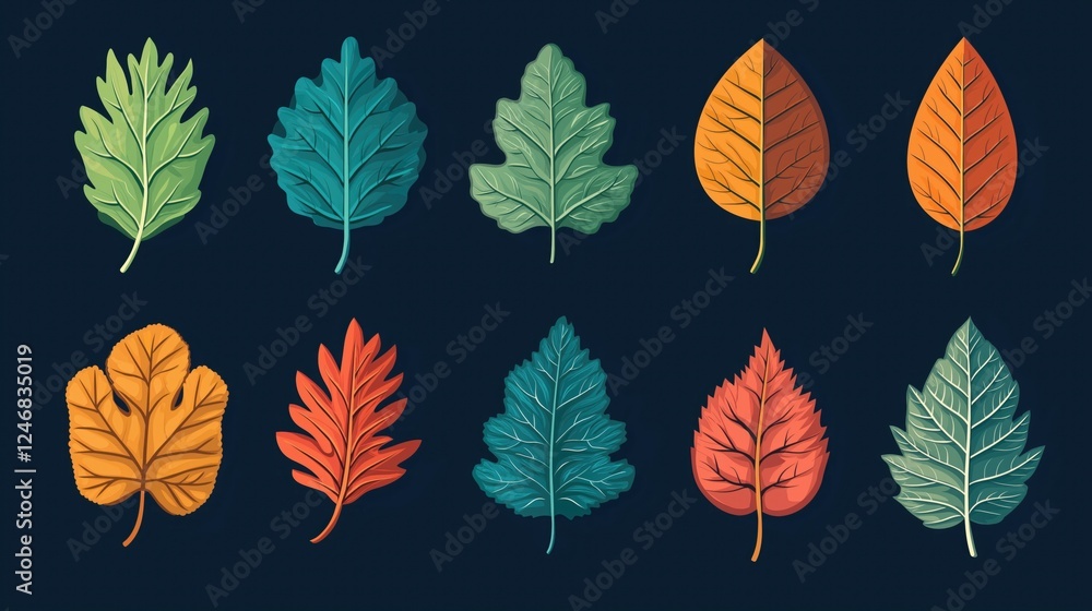 Obraz premium Minimalist Leaf Icons on Dark Background