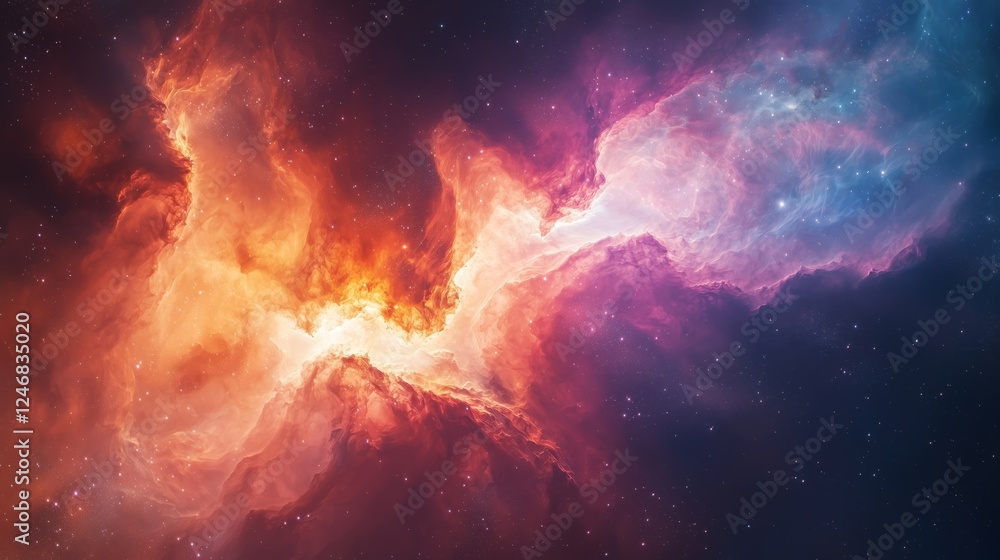 Vibrant Cosmic Nebula with Fiery Colors and Stars Vibrant Cosmic Nebula with Fiery Colors and Stars