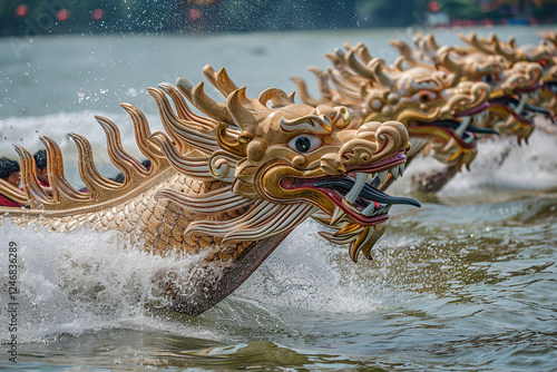 Beautiful holiday composition for happy celebrate chinese dragon boat festival, abstract vivid composition consists of fictional unreal fantastic vision on background