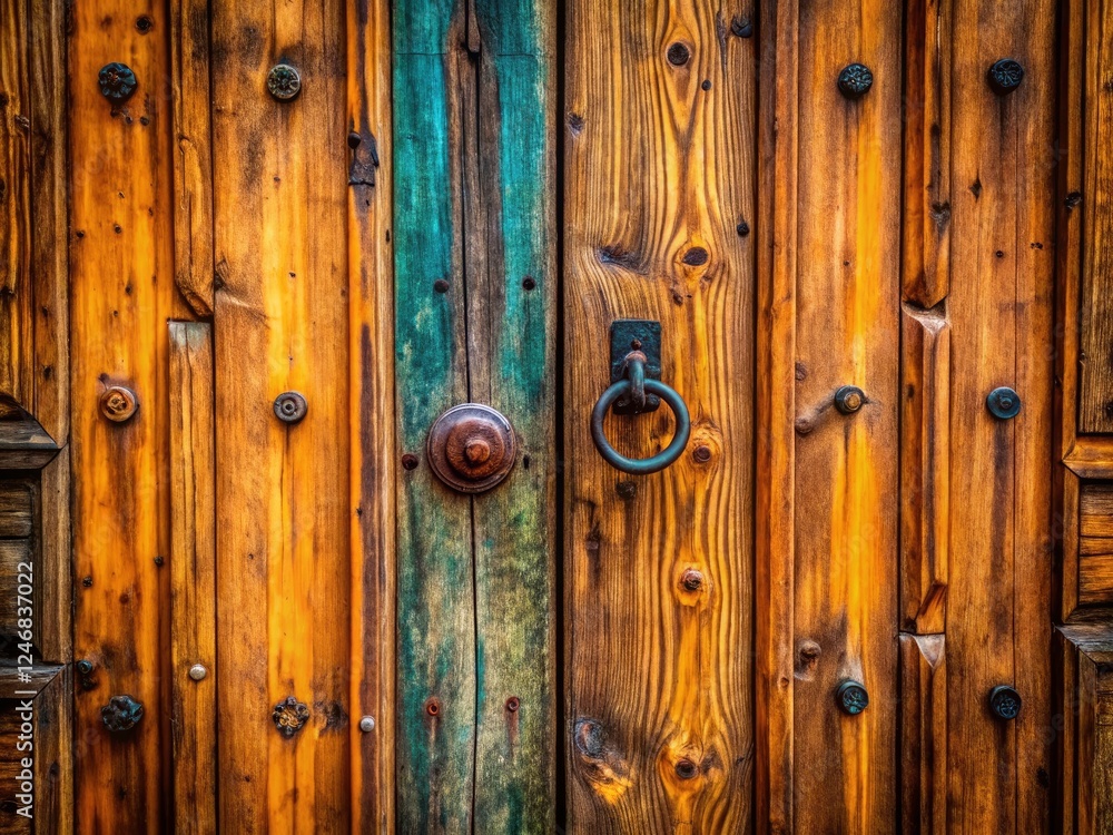 Fototapeta premium Detailed view: wooden door's minimalist design showcases exquisite grain, knots, and textured beauty.