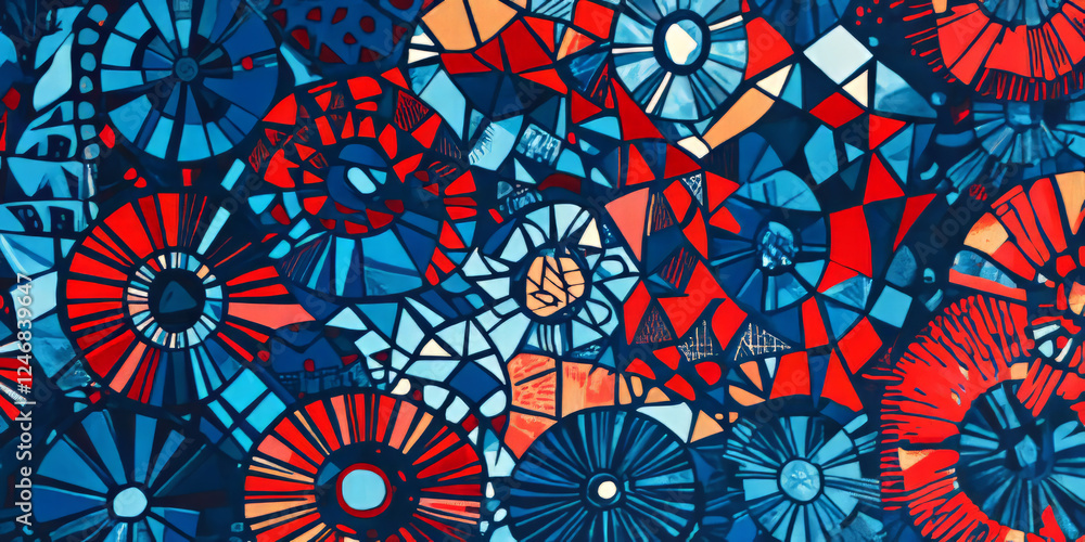 A non-seamless background where deep, contrasting blues and reds create a dramatic, high-energy abstract design, using geometric patterns for added structure. A non-seamless background where deep, contrasting blues and reds create a dramatic, high-energy abstract design, using geometric patterns for added structure.