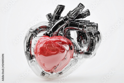 Innovative heart model showcasing a blend of organic and mechanical elements in striking design photo