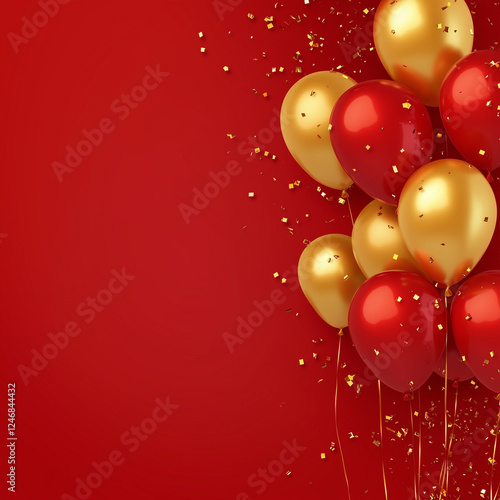 Wallpaper Mural Celebration party banner background with red, gold balloons, carnival, festival or birthday balloon red background, red celebration background template Torontodigital.ca