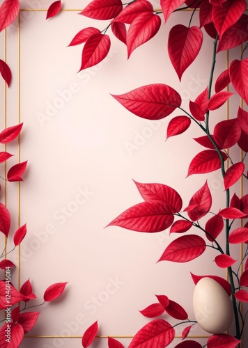 Elegant border frame with outrageous red leaves and soft background for easter day themes and minimalist designs easter border border easter spring decoration background card frame holiday photo