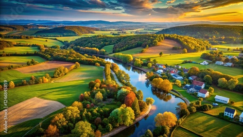 Experience Hunterdon County from above! Drone photography showcases breathtaking scenery, farms, rivers, and picturesque towns.