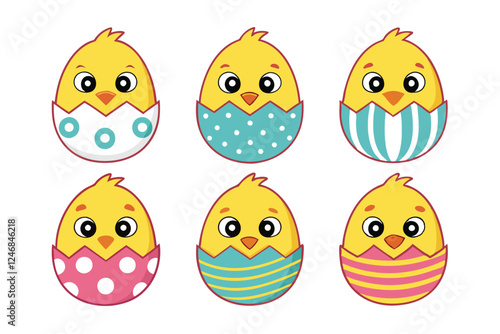 A Bundle of Cute Hatching chick vector cartoon illustration Easter day