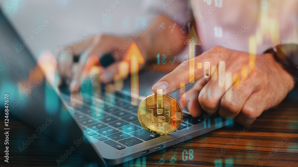 Businessman exploring Bitcoin investment opportunities to generate passive income through staking and trading strategies