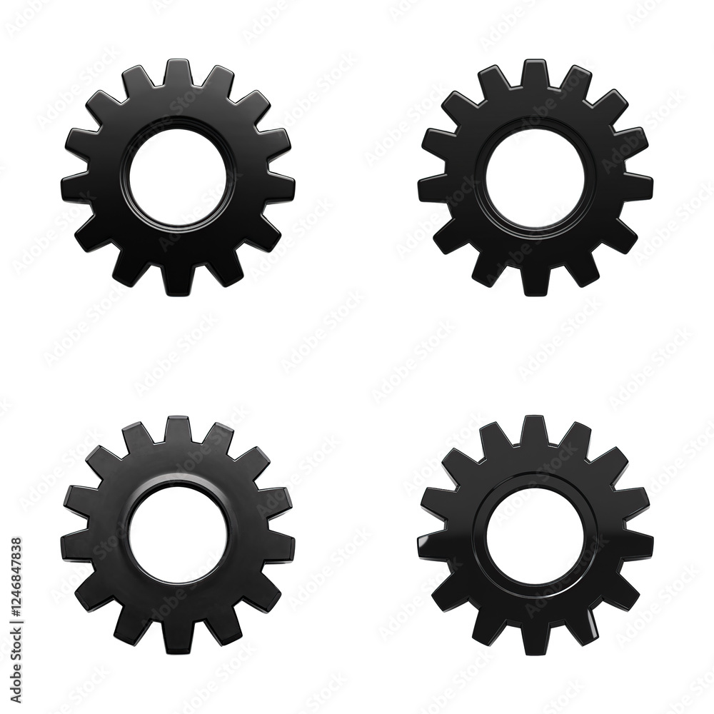Shiny Black Gear on White Background with Circular Opening Shiny Black Gear on White Background with Circular Opening