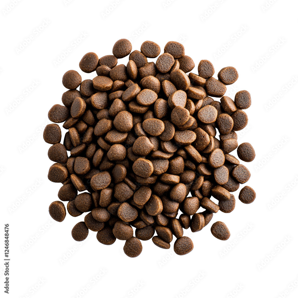 Dry Dog Food Kibble, Close-Up Pile of Brown Pet Food Dry Dog Food Kibble, Close-Up Pile of Brown Pet Food