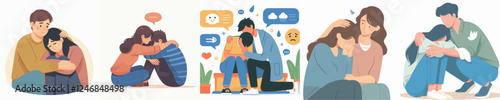 vector set of men comforting sad friend