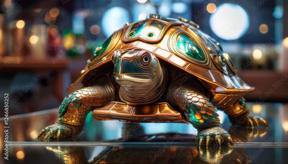 Fototapeta premium colorful tortoise stand-on mirror
