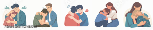 vector set of men comforting sad friend