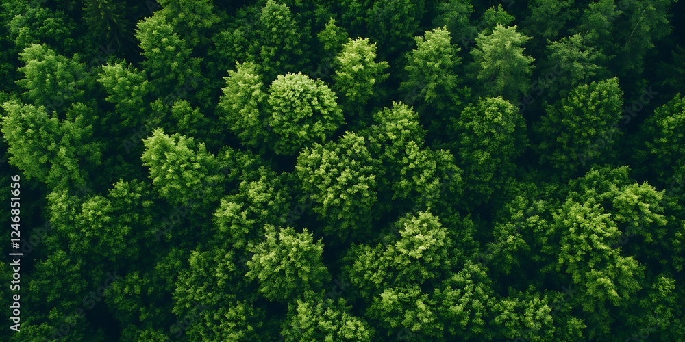Naklejka premium Lush green forest canopy viewed from above showcasing vibrant natural tranquility : Generative AI