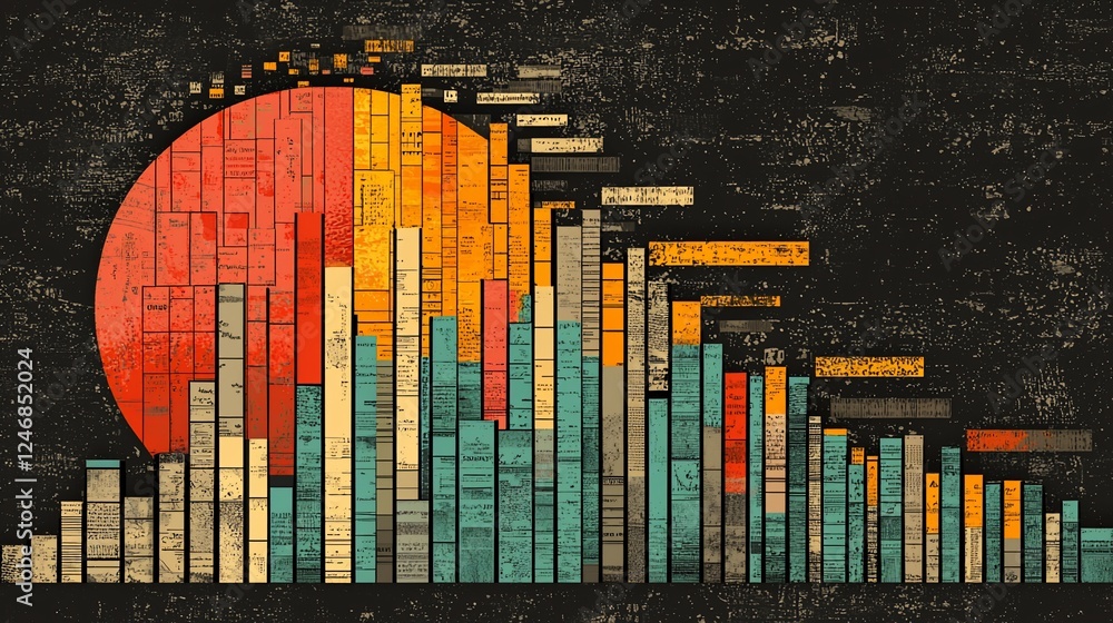 Obraz premium Abstract data visualization chart with sunset.