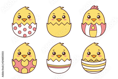 A Bundle of Cute Hatching chick vector cartoon illustration Easter day