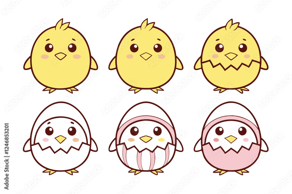 A Bundle of Cute Hatching chick vector cartoon illustration Easter day A Bundle of Cute Hatching chick vector cartoon illustration Easter day