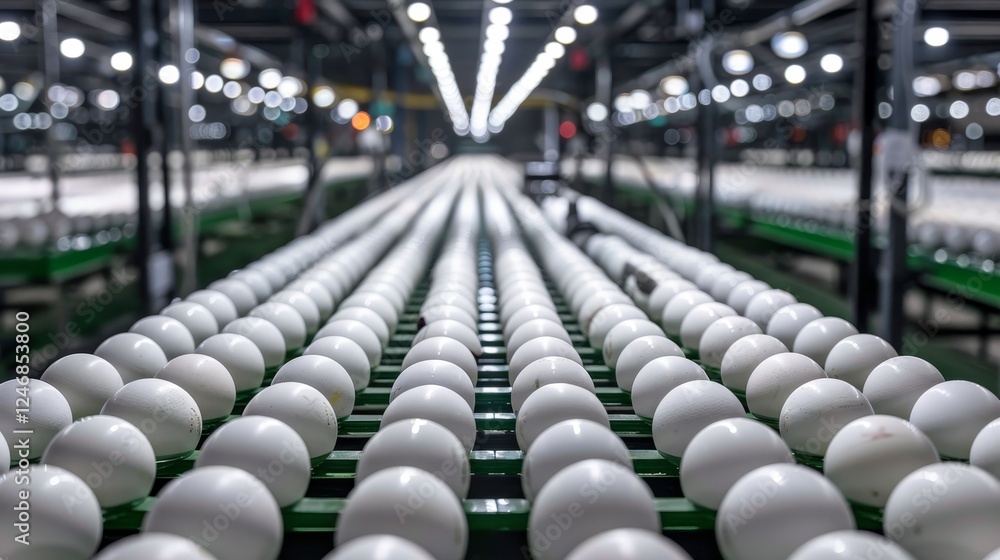 Egg production facility monitoring and assessing egg quality in a bright, spacious environment Egg production facility monitoring and assessing egg quality in a bright, spacious environment