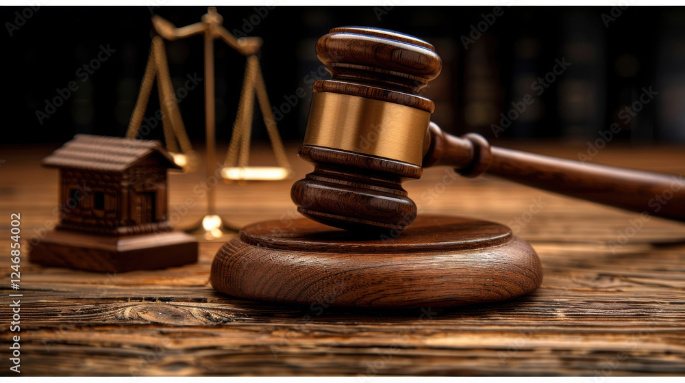 gavel and small model house on wooden table symbolize justice and law gavel and small model house on wooden table symbolize justice and law