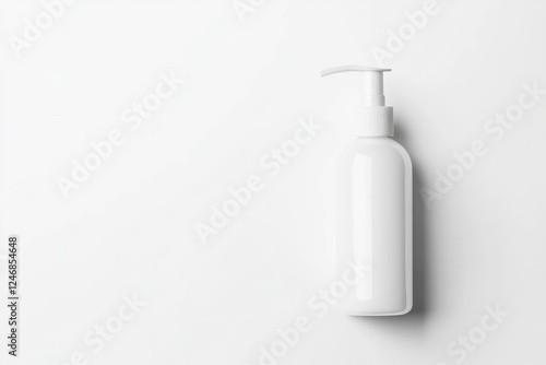 professional mockup of lotion bottle with pump isolated on pristine white background with soft diffused lighting and photo