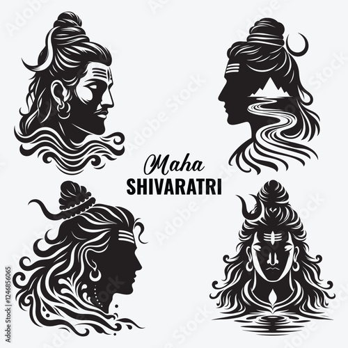 Indian Hindu Religion God Lord Shiva Silhouette Clip Art Vector Illustration for Happy Maha Shivaratri   