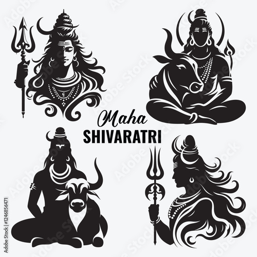 Indian Hindu Religion God Lord Shiva Silhouette Clip Art Vector Illustration for Happy Maha Shivaratri   