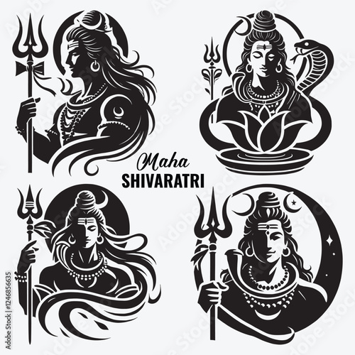 Indian Hindu Religion God Lord Shiva Silhouette Clip Art Vector Illustration for Happy Maha Shivaratri   