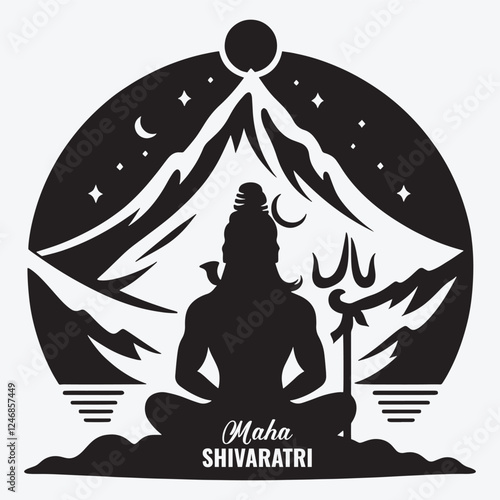 Indian Hindu Religion God Lord Shiva Silhouette Clip Art Vector Illustration for Happy Maha Shivaratri   
