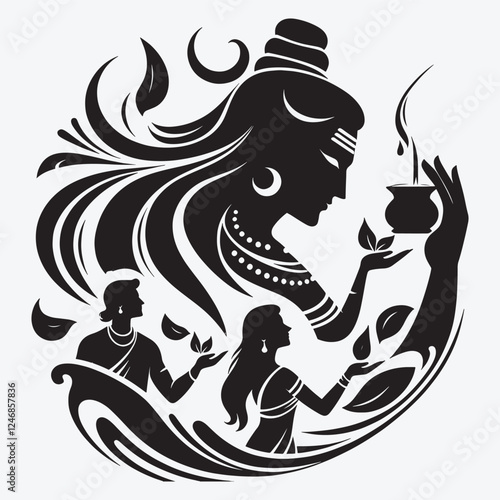 Indian Hindu Religion God Lord Shiva Silhouette Clip Art Vector Illustration for Happy Maha Shivaratri   