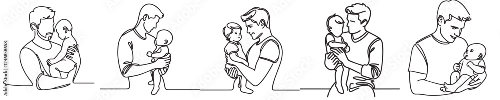 set vector continuous line parents carrying their child set vector continuous line parents carrying their child