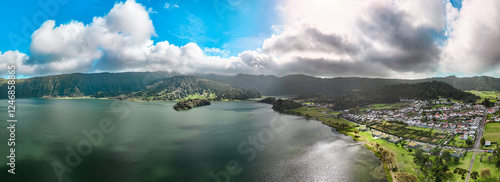 Sete Cidades in Lagoa on the island of São Miguel is a picturesque volcanic caldera with two connected lakes – Lagoa Azul and Lagoa Verde, which captivate with their contrasting water colors. Portugal