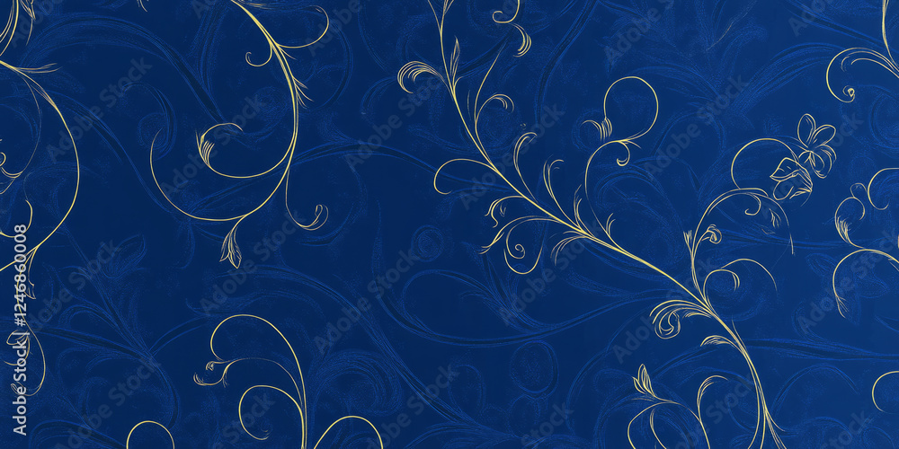 A rich royal blue background with delicate abstract patterns of floral vines and soft lines. This elegant design is ideal for fashion branding, high-end product packaging, or upscale event invitations A rich royal blue background with delicate abstract patterns of floral vines and soft lines. This elegant design is ideal for fashion branding, high-end product packaging, or upscale event invitations